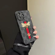 Looopix Luxury Bee Emblem Designer Phone Case for iPhone 11 to 16 with Wrist Strap