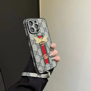 Looopix Luxury Bee Emblem Designer Phone Case for iPhone 11 to 16 with Wrist Strap