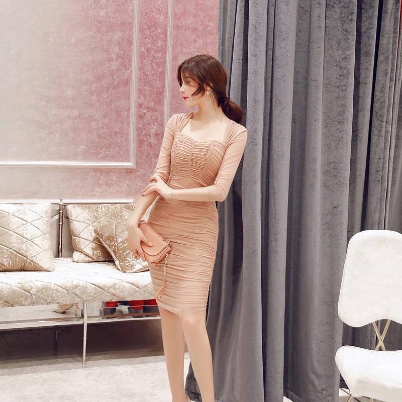 Looopix Nightclub Dress, Ruffled Dress, Half Sleeve Dress