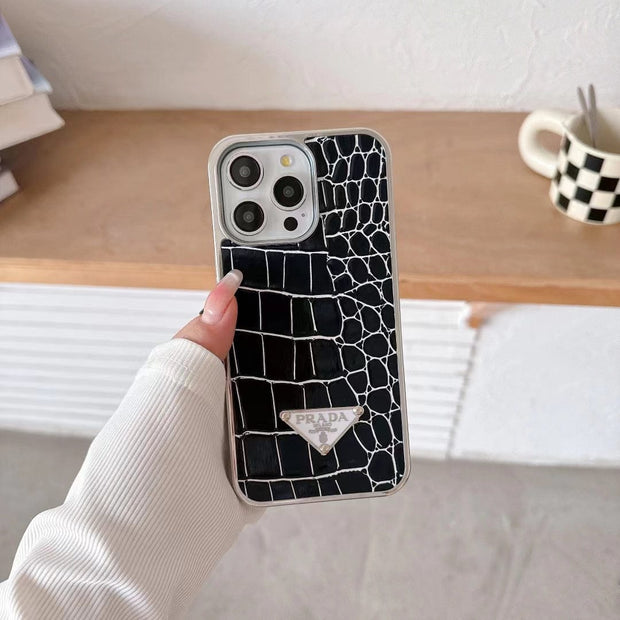 Looopix Prada Croc-Embossed Designer Phone Case for iPhone 11 to 16