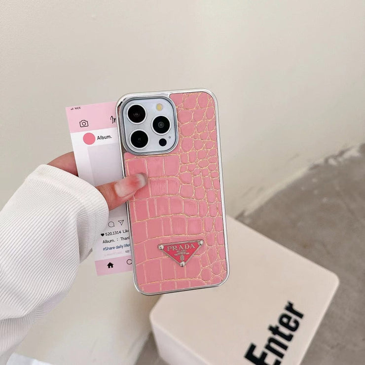 Looopix Prada Croc-Embossed Designer Phone Case for iPhone 11 to 16
