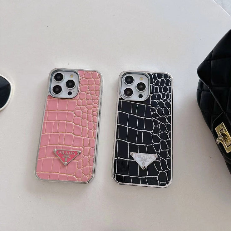 Looopix Prada Croc-Embossed Designer Phone Case for iPhone 11 to 16