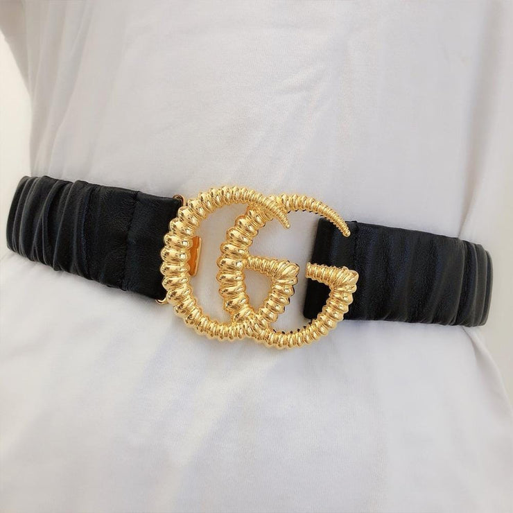 Looopix Premium Leather Black Gucci Belt - Golden Buckle