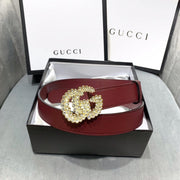 Looopix Rosewood Elegance Gucci Leather Belt - Embellished Gucci Buckle
