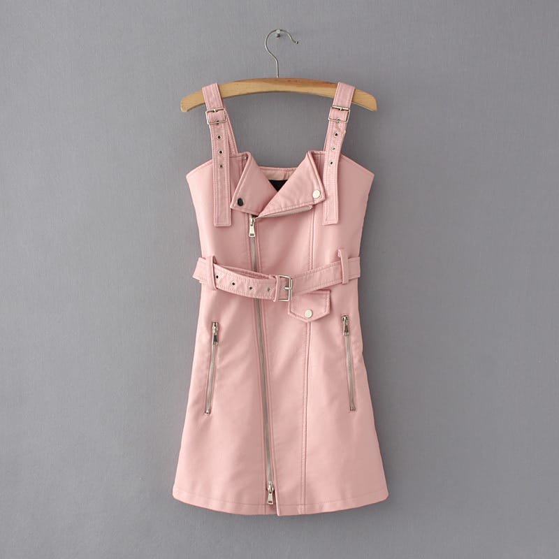 Looopix Strap Dress, PU Dress, Casual Dress