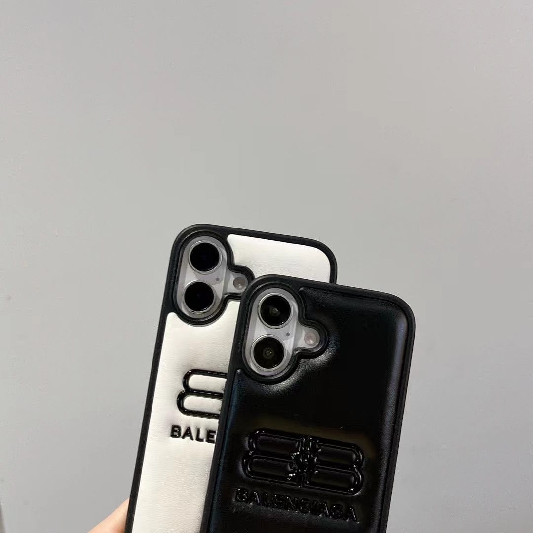 Tunde Store Balenciaga BB Logo Embossed Leather iPhone Case
