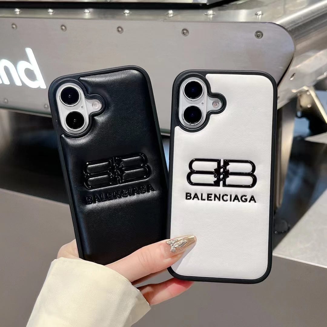 Tunde Store Balenciaga BB Logo Embossed Leather iPhone Case
