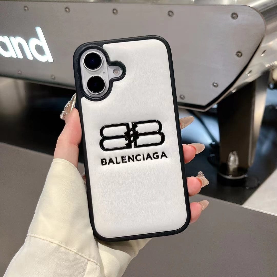 Tunde Store Balenciaga BB Logo Embossed Leather iPhone Case