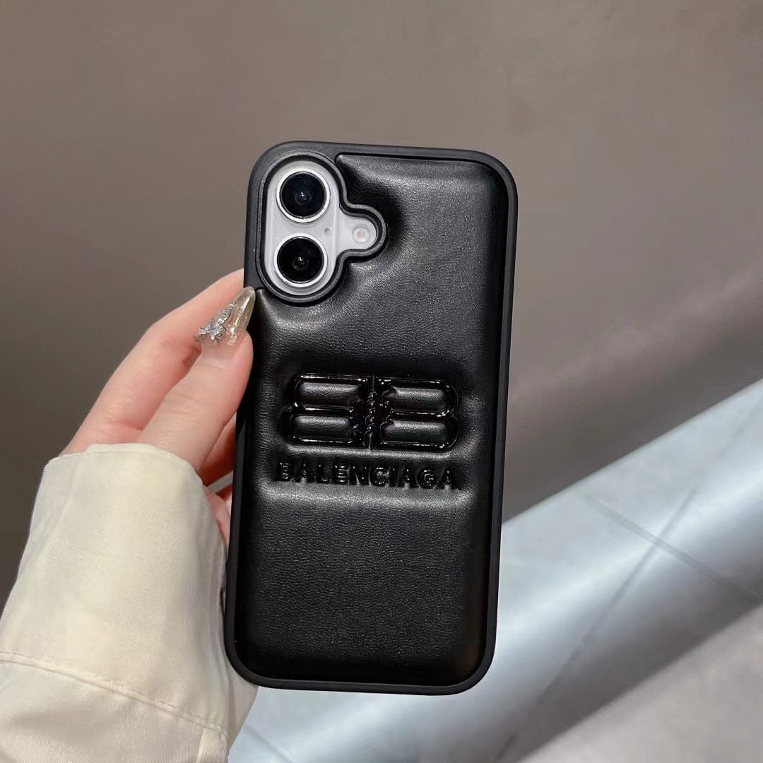 Tunde Store Balenciaga BB Logo Embossed Leather iPhone Case