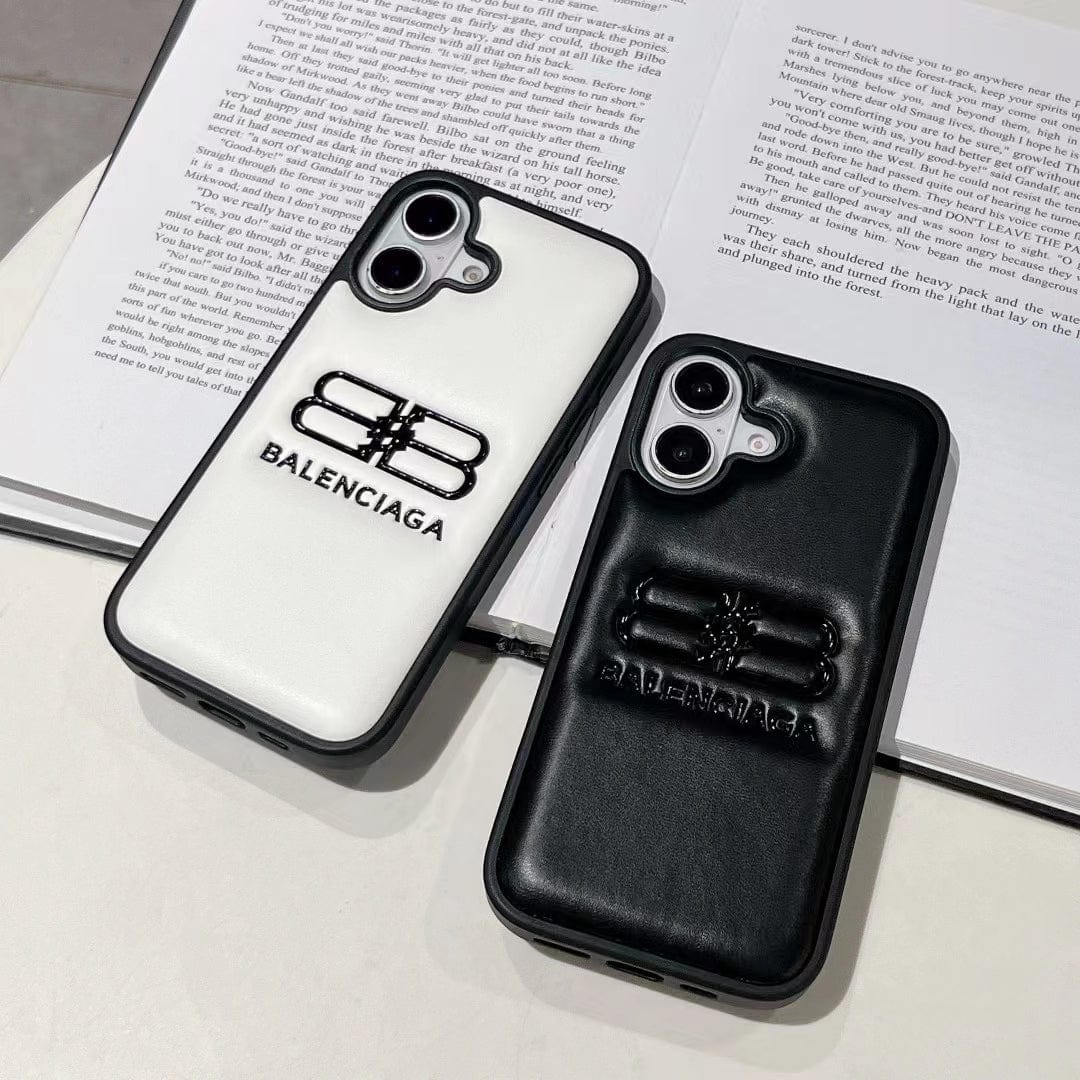 Tunde Store Balenciaga BB Logo Embossed Leather iPhone Case