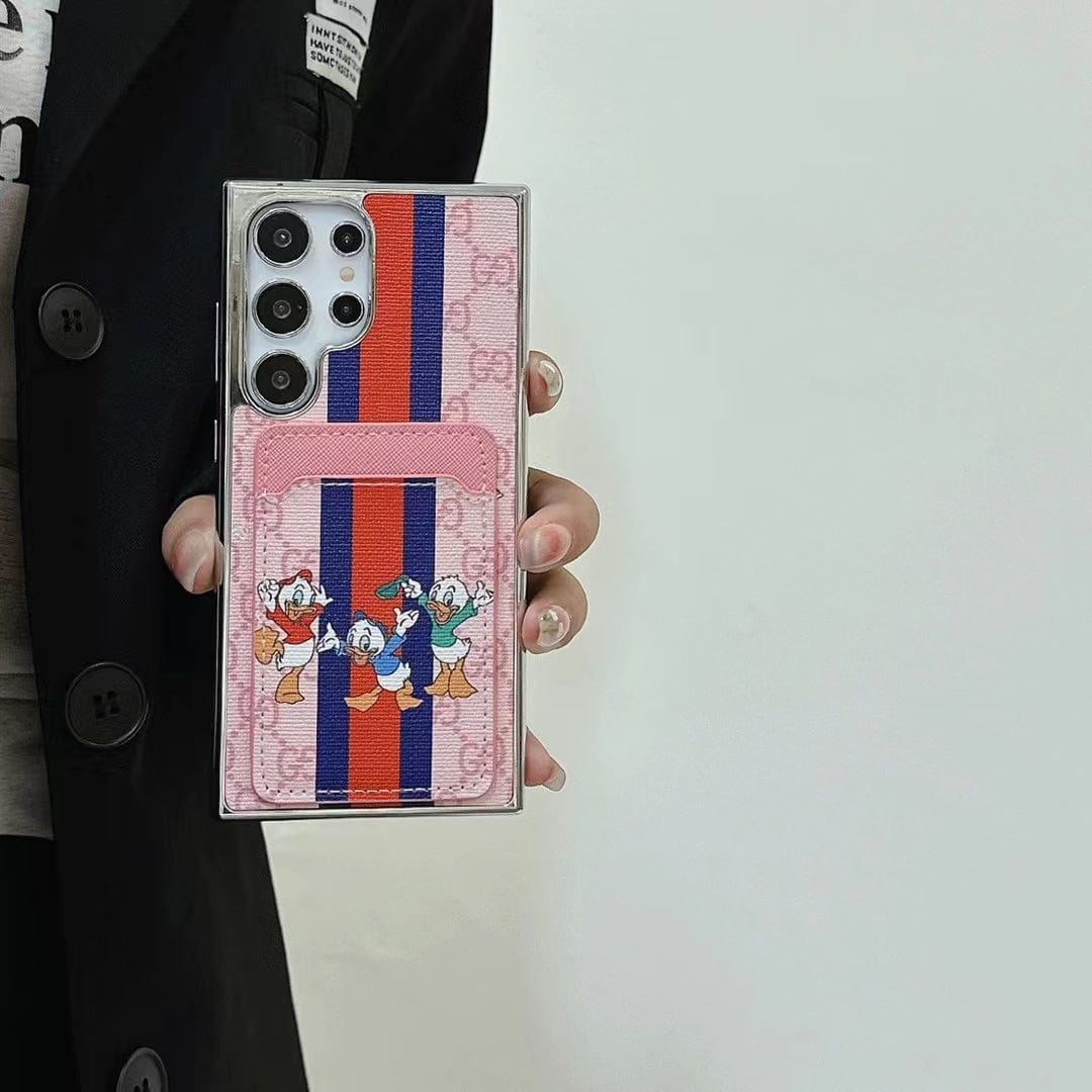 Tunde Store Cartoon-Themed Designer Phone Case with Card Holder for Samsung S23 and S24