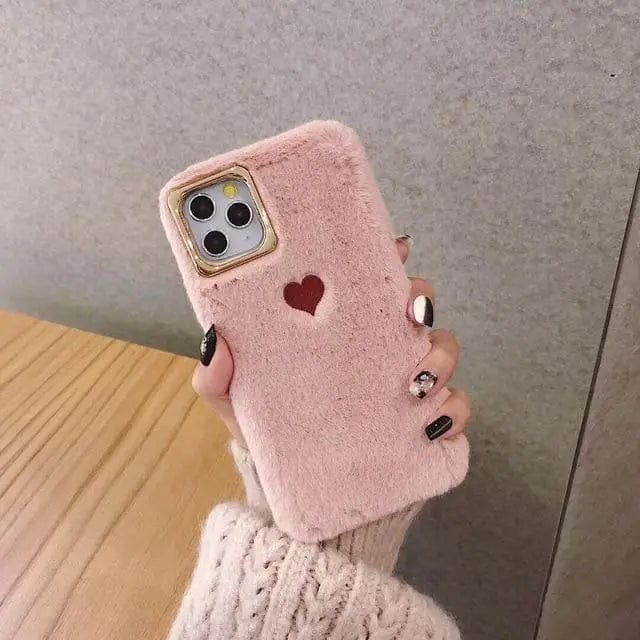 Tunde Store Cute Fluffy Heart Phone Case for iPhone