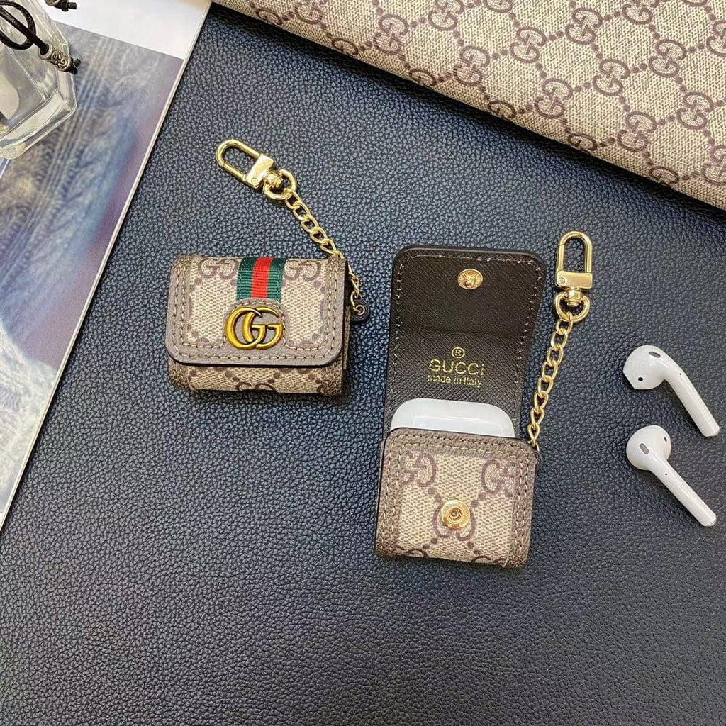 Tunde Store Gucci Monogram AirPods Covers with Keychain - Set of Four