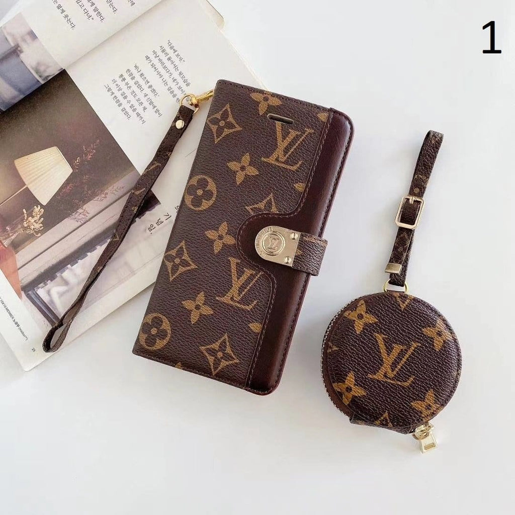 Tunde Store Leather Folio Louis Vuitton And Gucci iPhone Case for iphone 12, iphone 13 + FREE AIRPODS PRO CASE