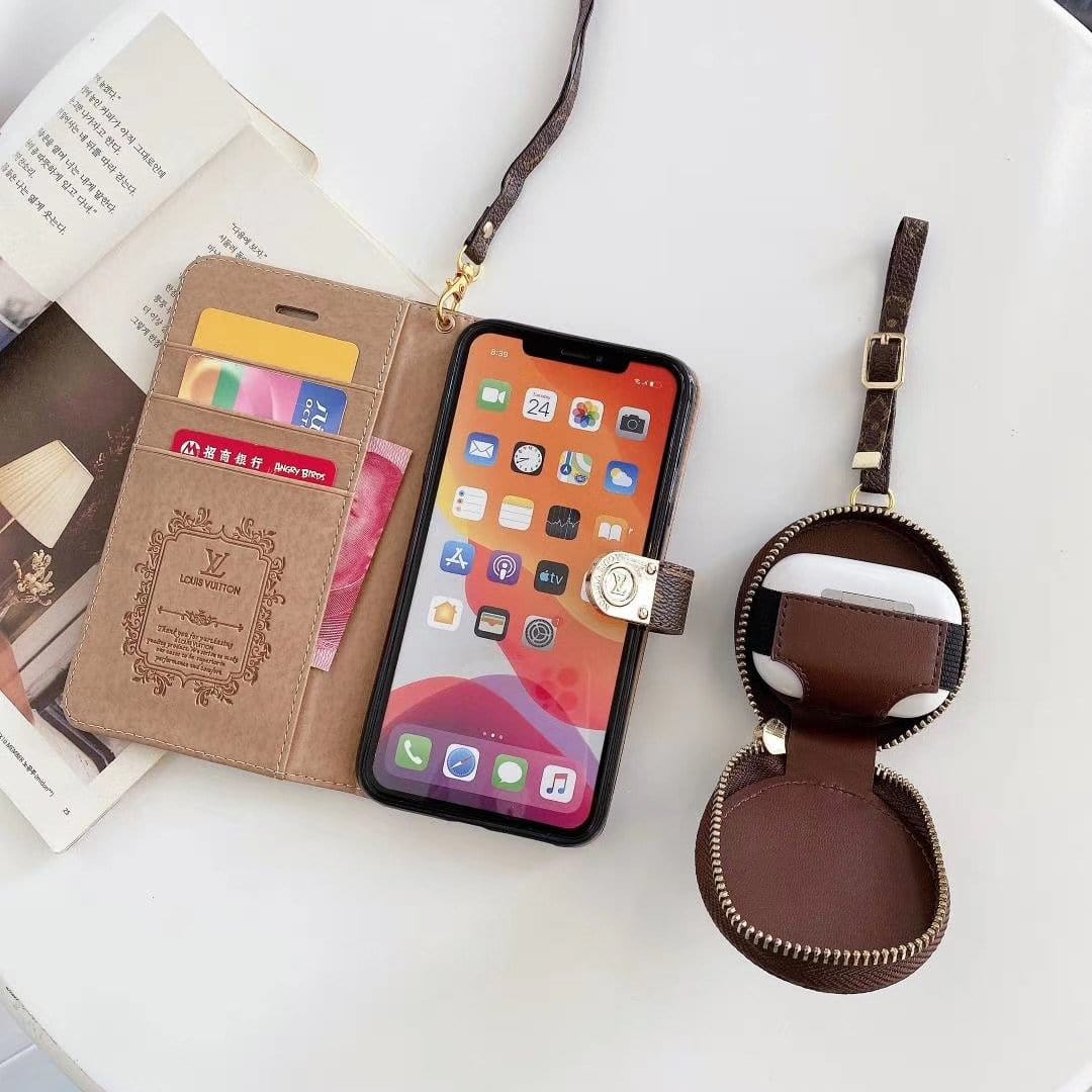 Tunde Store Leather Folio Louis Vuitton And Gucci iPhone Case + FREE AIRPODS PRO CASE