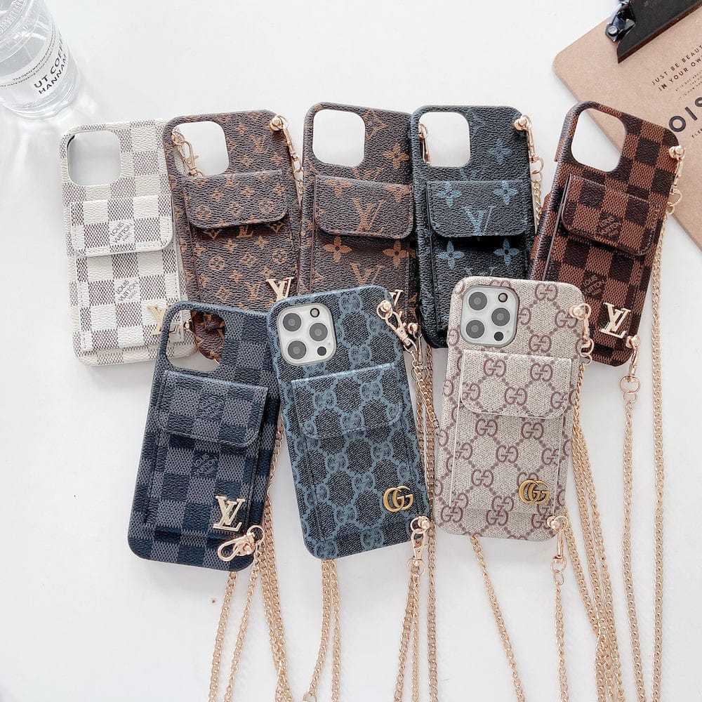 Tunde Store Louis Vuitton And Gucci Back Pocket iPhone 14 Case With Straps